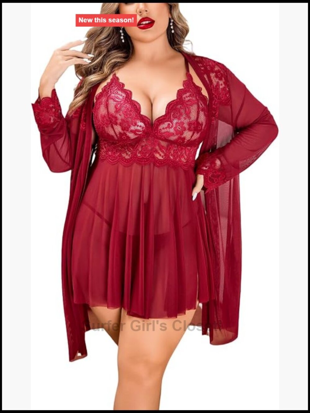 Plus Size Lace Chemise Lingerie Set with Robe